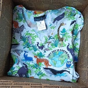 Cherokee Vibrant Animal Print Scrub Top